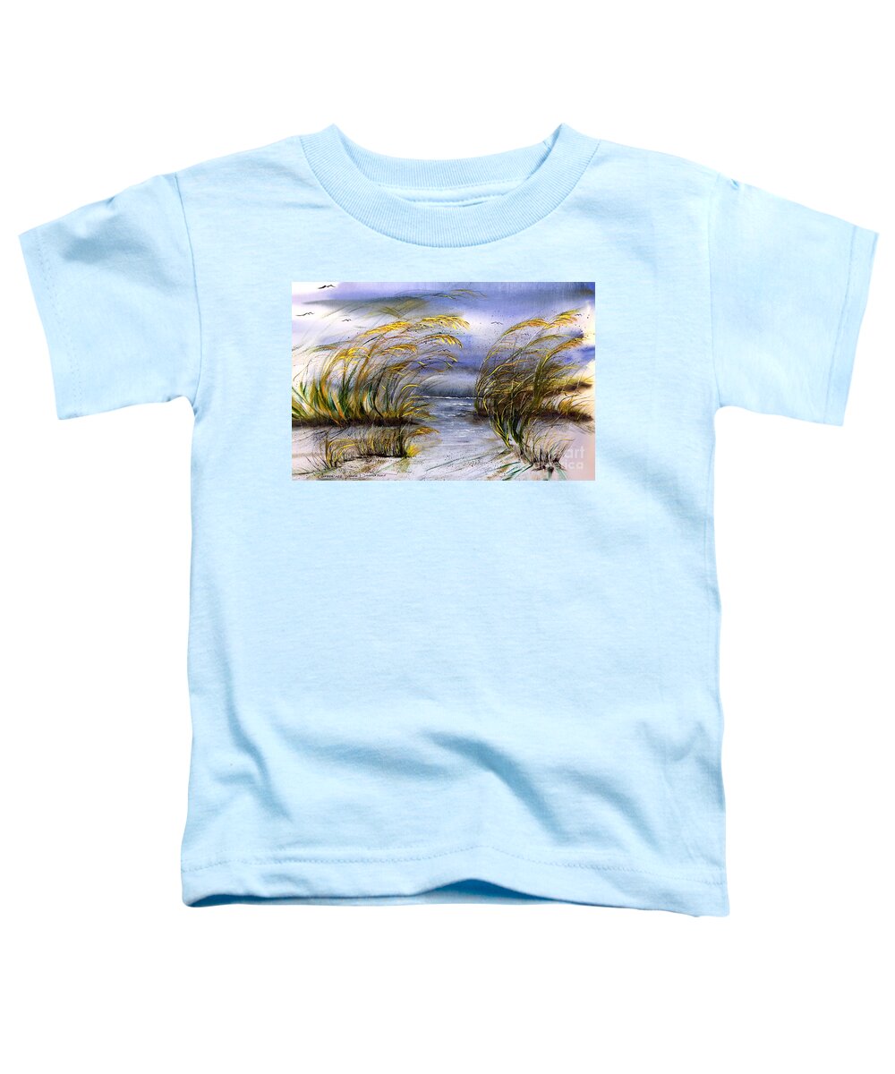 Watercolor Toddler T-Shirt featuring the painting Wild Sea Oats on Outer Banks of North Carolina by Catherine Ludwig Donleycott