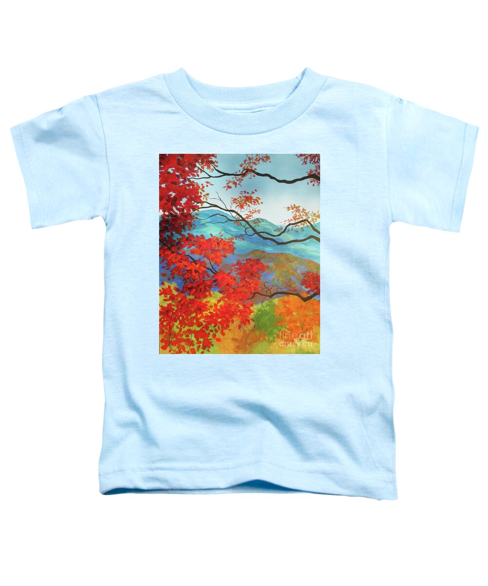 Mountain Toddler T-Shirt featuring the painting Winsome Fall View by Anne Marie Brown