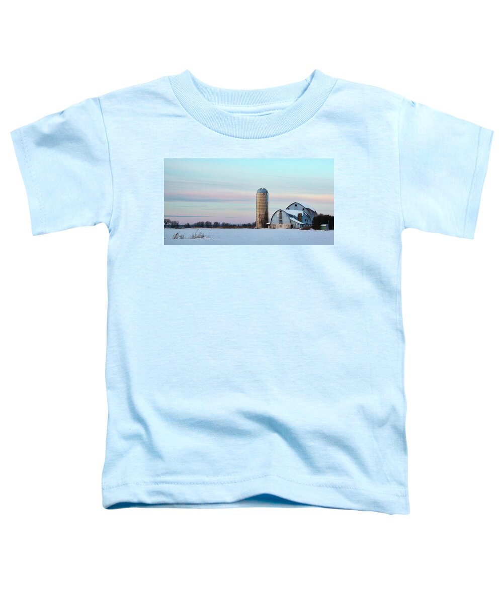 Winter Toddler T-Shirt featuring the photograph Winter Farm and Barns Ontario by Tatiana Travelways