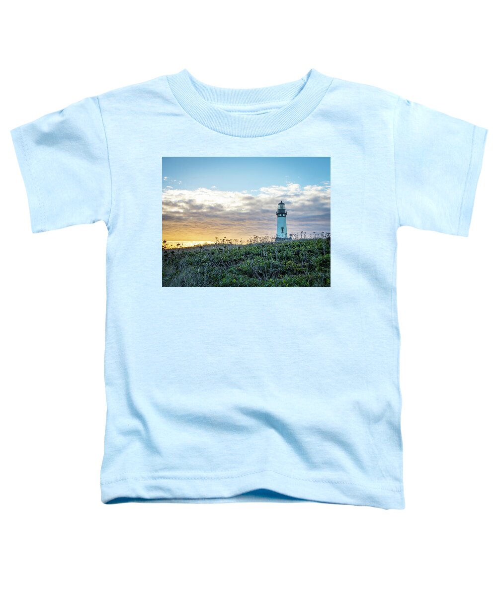 2018 Toddler T-Shirt featuring the photograph Yaquina Head Lighthouse at Sunset by Gerri Bigler