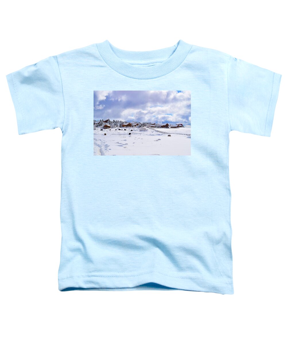 Zion Toddler T-Shirt featuring the photograph Snow Farmhouse Zion by Bnte Creations
