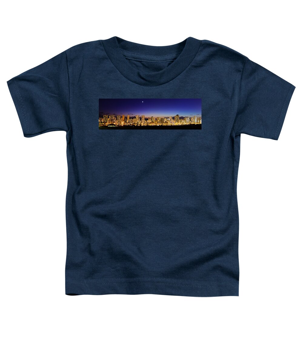 Hawaii Toddler T-Shirt featuring the photograph The Moon and Venus Over Honolulu #1 by Jason Chu