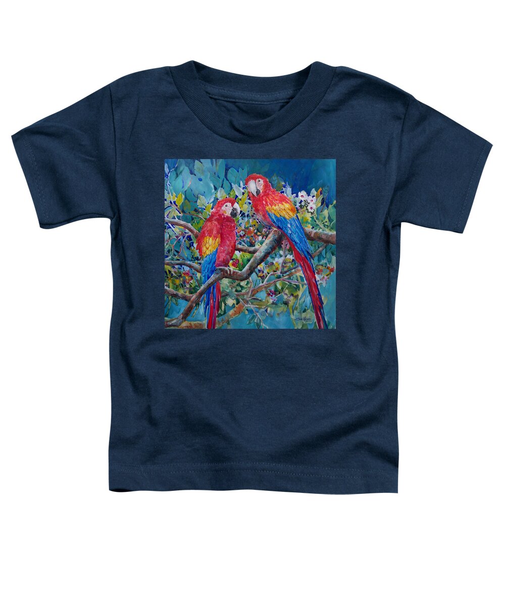Parrots Toddler T-Shirt featuring the painting The Conversation, with parrots by Sue Kemp