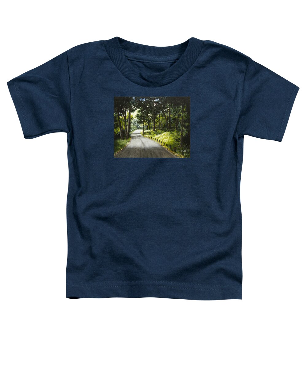 Landscape Toddler T-Shirt featuring the painting Along the Way by Mary Palmer