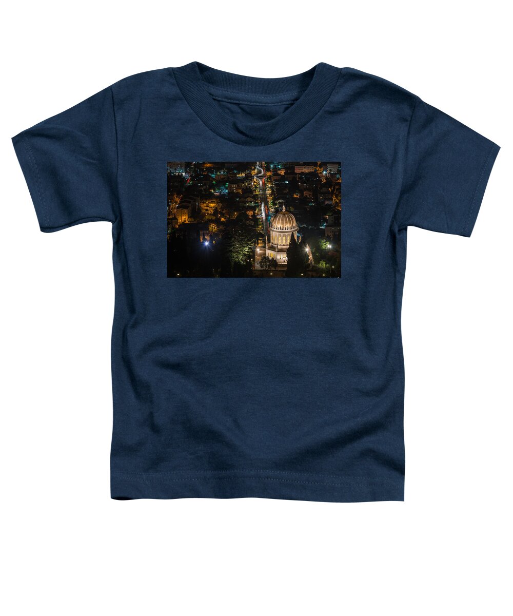 Carmel Toddler T-Shirt featuring the photograph Baha'i temple at night by Michael Goyberg