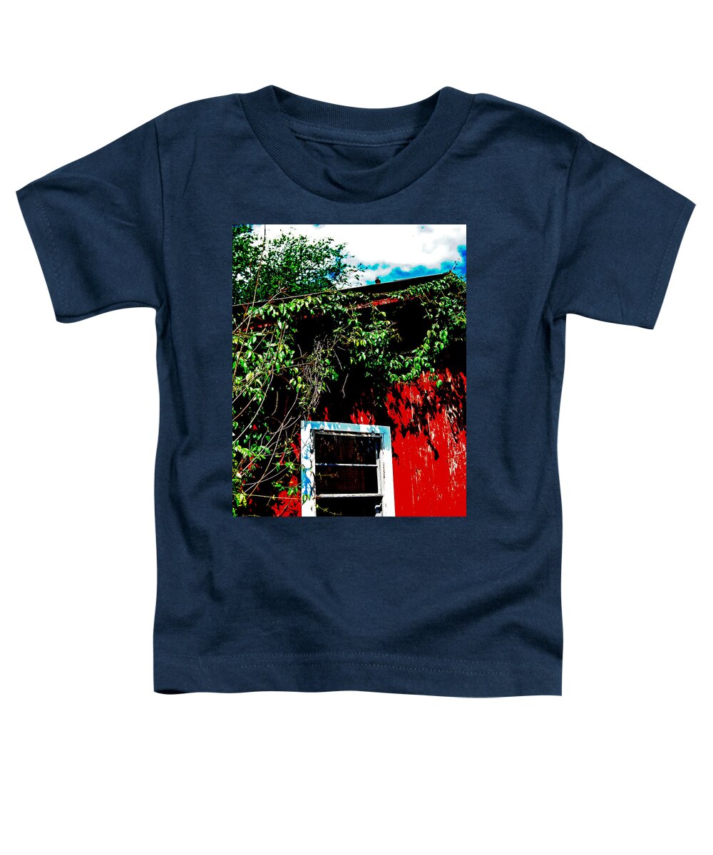 Red Toddler T-Shirt featuring the photograph Bird on Roof by Maggy Marsh