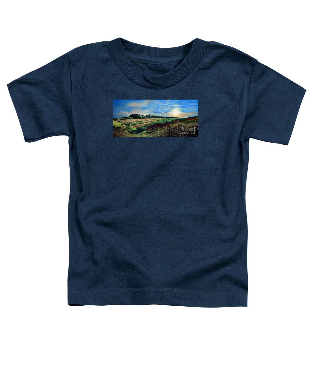 Farm Toddler T-Shirt featuring the painting Blazing Sun on Farmland by Christopher Shellhammer