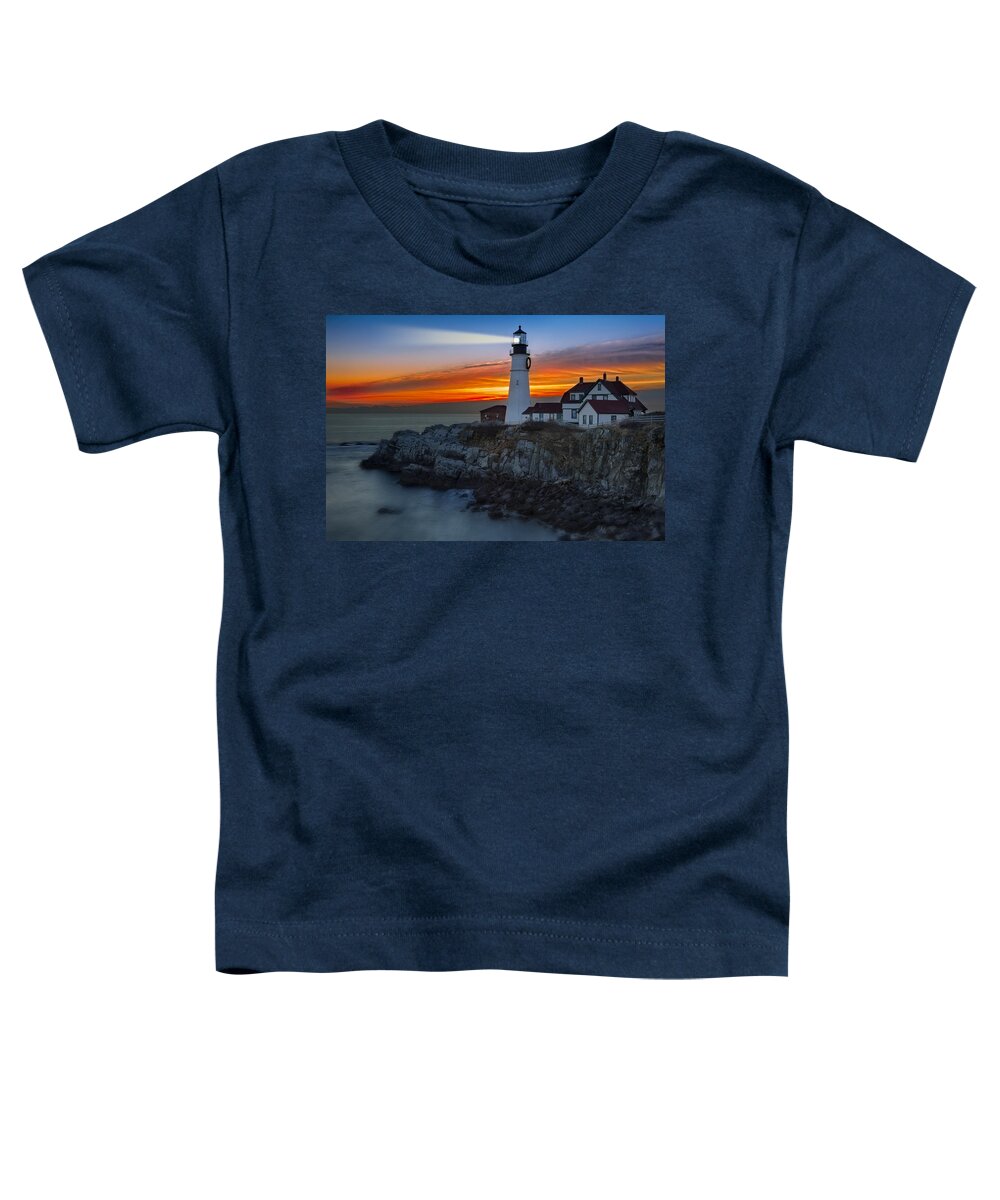 Portland Toddler T-Shirt featuring the photograph Dawn At Portalnd Head Light by Susan Candelario