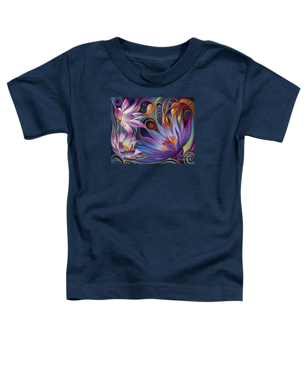 Lotus Toddler T-Shirt featuring the painting Dynamic Floral Fantasy by Ricardo Chavez-Mendez
