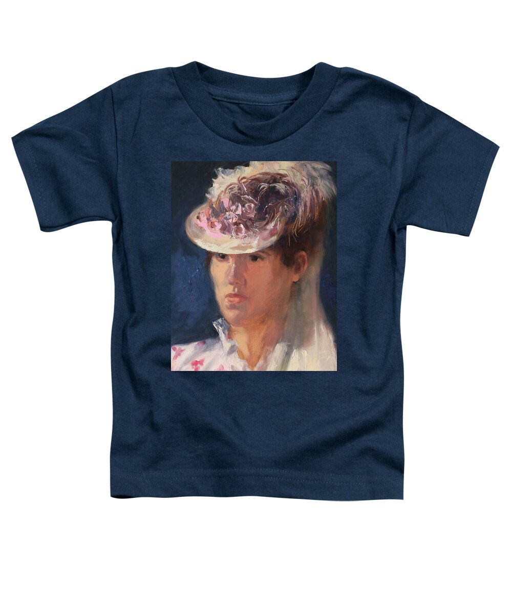 Portrait Toddler T-Shirt featuring the painting Feathery Hat by Marian Berg