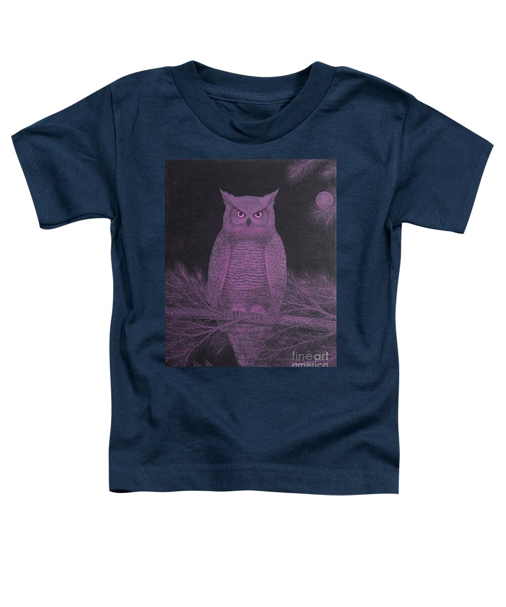 Great Horned Owl Toddler T-Shirt featuring the painting Get Pinked Great Horned Owl by Doug Miller