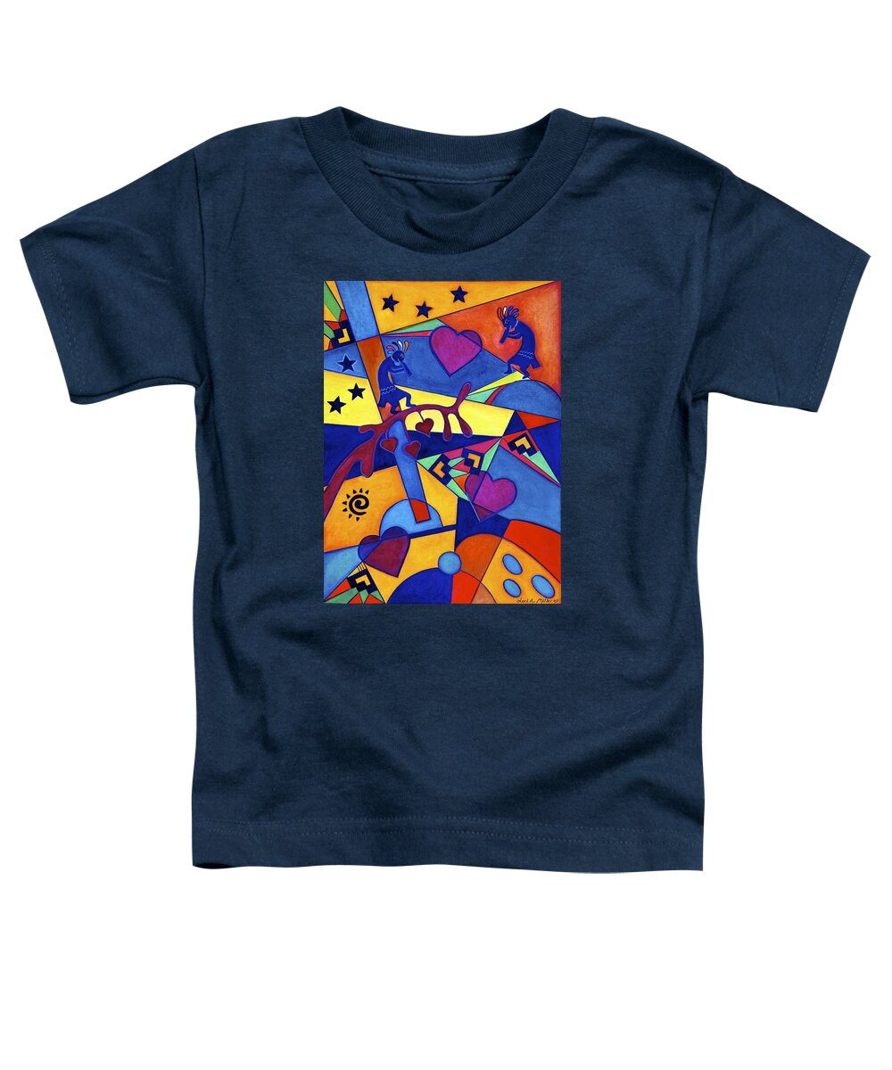 Valentine's Day Toddler T-Shirt featuring the painting Harvesting the Love Kokopelli Art by Lori Miller