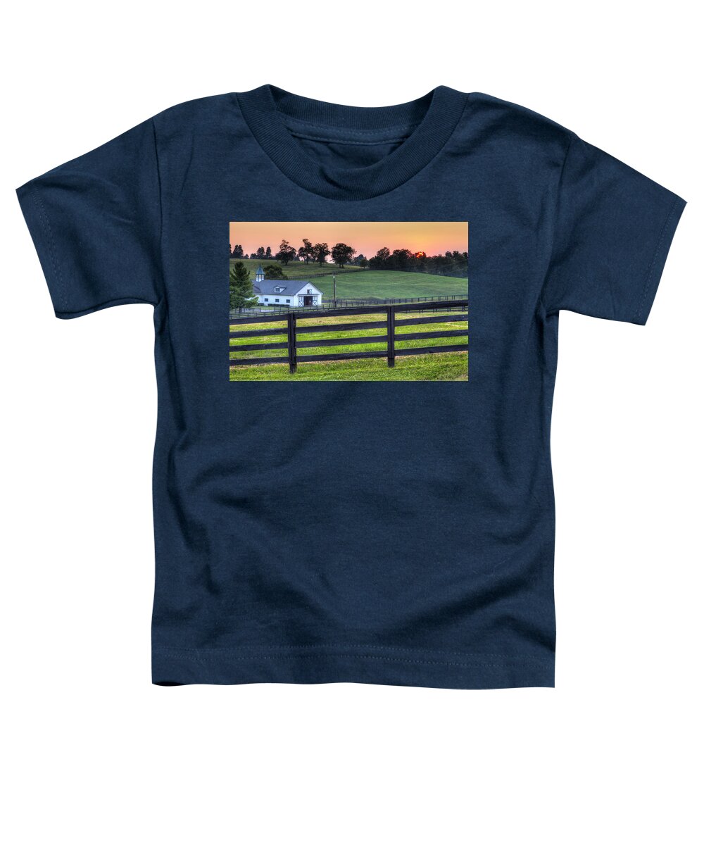 Farm Toddler T-Shirt featuring the photograph Horse Farm Sunset by Alexey Stiop
