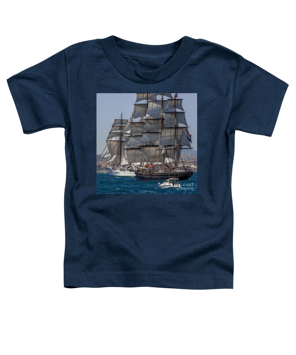 Tall Ships Toddler T-Shirt featuring the photograph Juan Sebastian Elcano and Stad Amsterdam by Pablo Avanzini