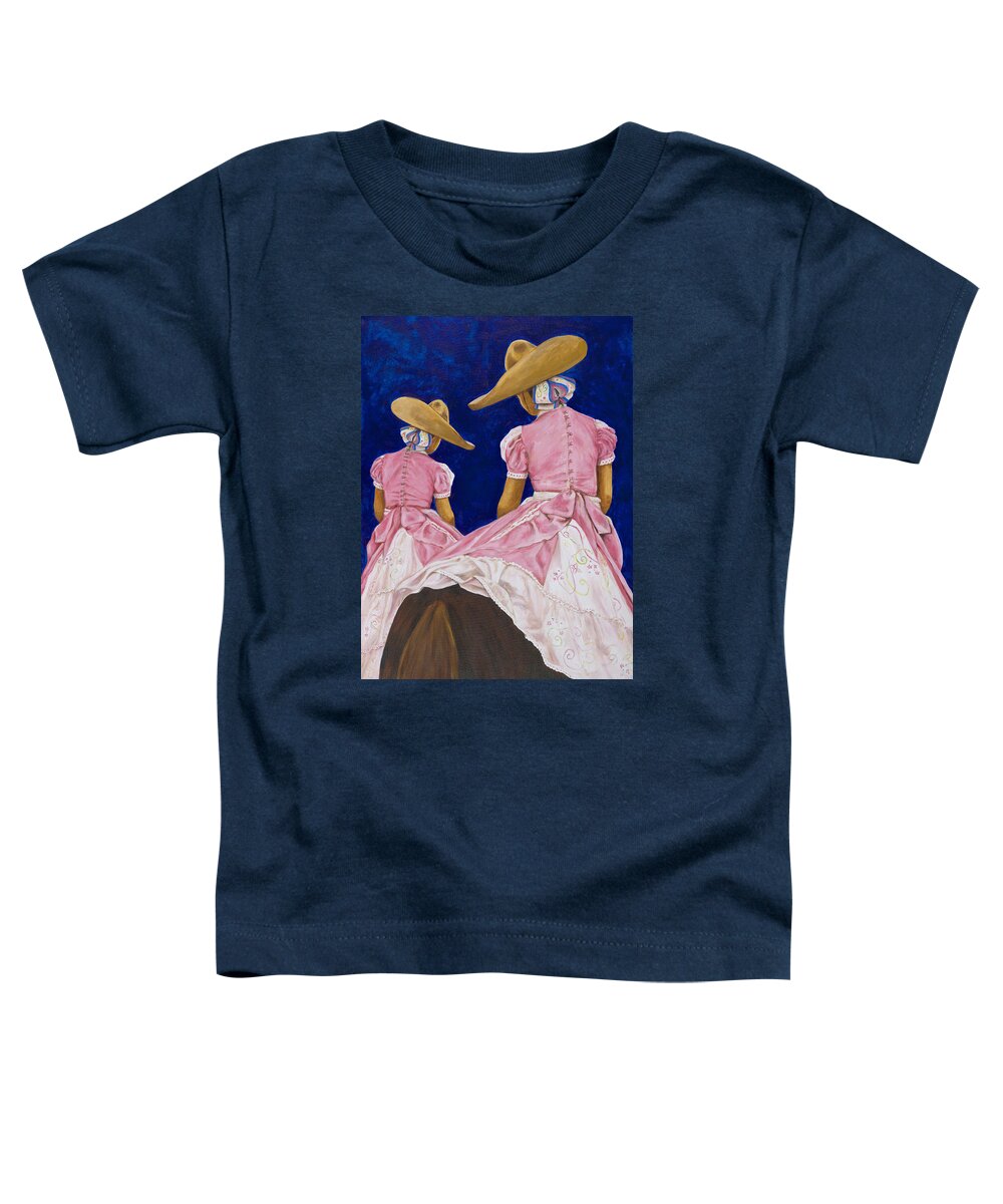  Mexican Rodeo Toddler T-Shirt featuring the painting Las Charras Rosadas by Pat Haley