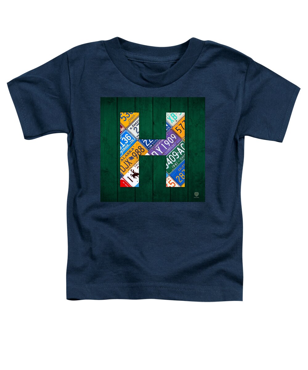 Letter Toddler T-Shirt featuring the mixed media Letter H Alphabet Vintage License Plate Art by Design Turnpike