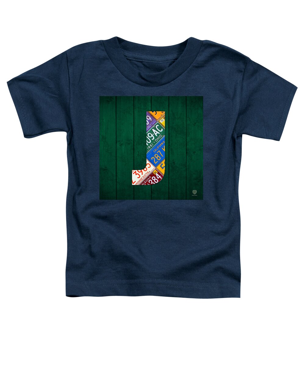 Letter Toddler T-Shirt featuring the mixed media Letter J Alphabet Vintage License Plate Art by Design Turnpike