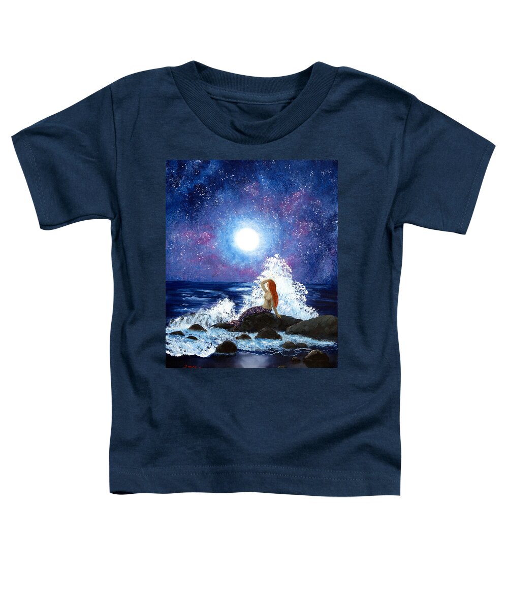 Mermaid Toddler T-Shirt featuring the painting Mermaid Moonbathing by Laura Iverson