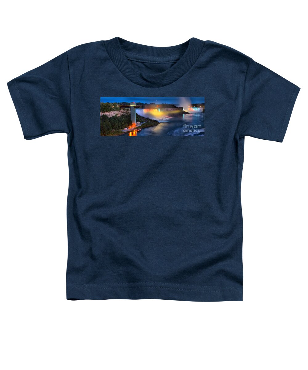 Niagara Falls Toddler T-Shirt featuring the photograph Niagara American And Horseshoe At Night by Adam Jewell