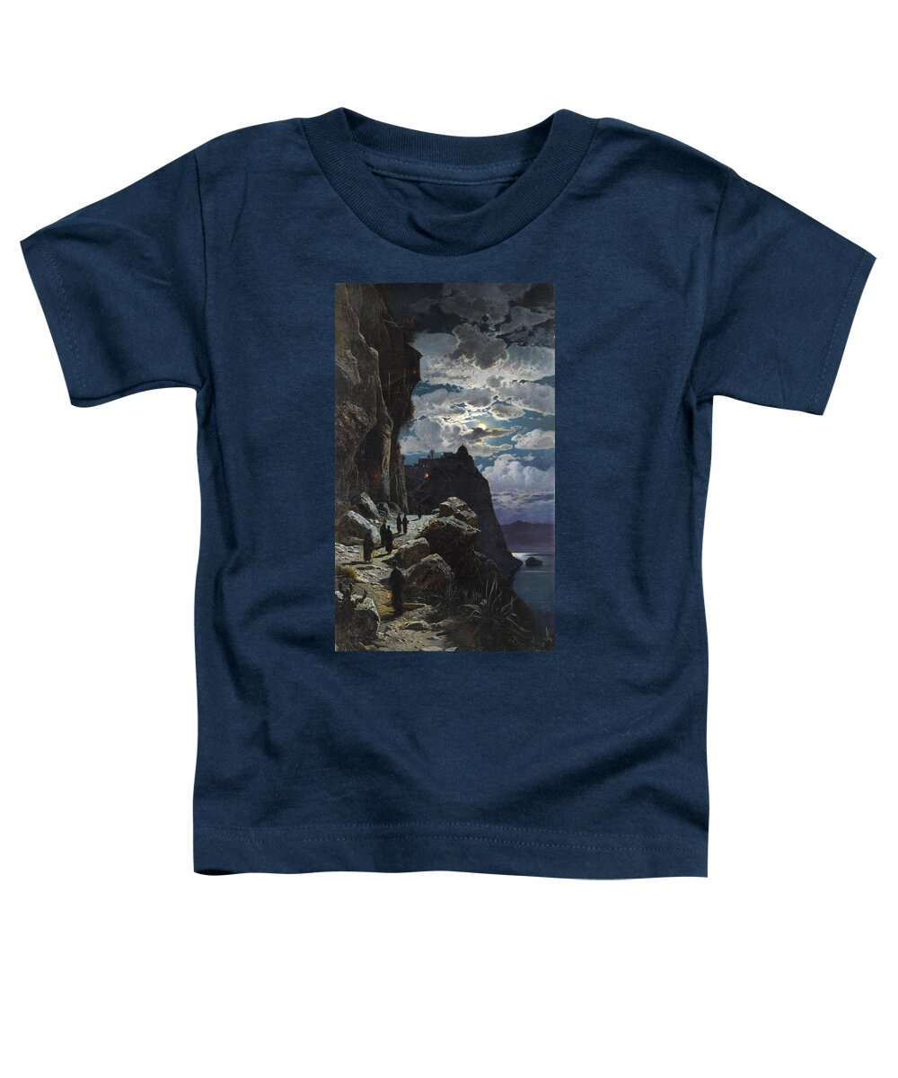 Hermann Corrodi Toddler T-Shirt featuring the painting Passage of the monks to Mount Athos monastery by Celestial Images