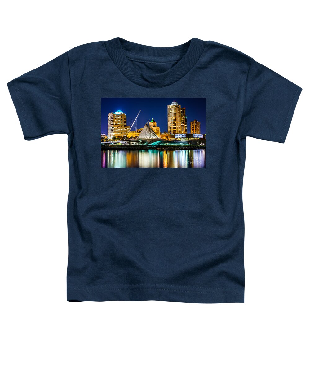 America Toddler T-Shirt featuring the photograph Picture of Milwaukee Skyline at Night by Paul Velgos