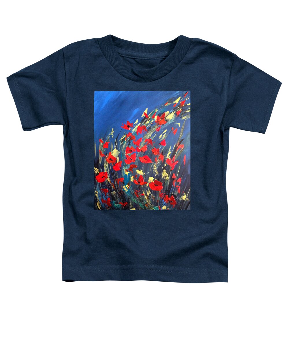 Poppies Toddler T-Shirt featuring the painting Poppies Field on A Windy Day by Dorothy Maier