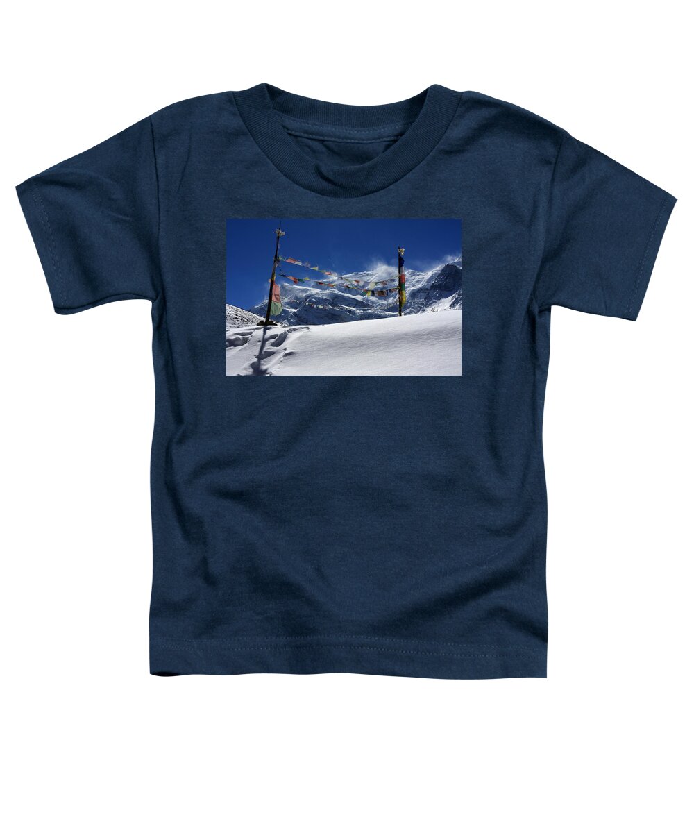 Himalayas Toddler T-Shirt featuring the photograph Prayer Flags At The Pass by Aidan Moran