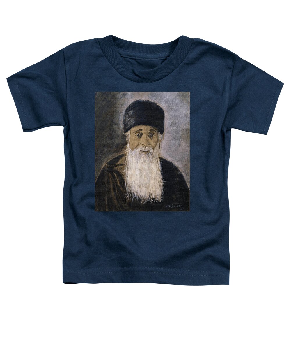 Sepia Toddler T-Shirt featuring the painting Rabbi Y'Shia by Linda Feinberg