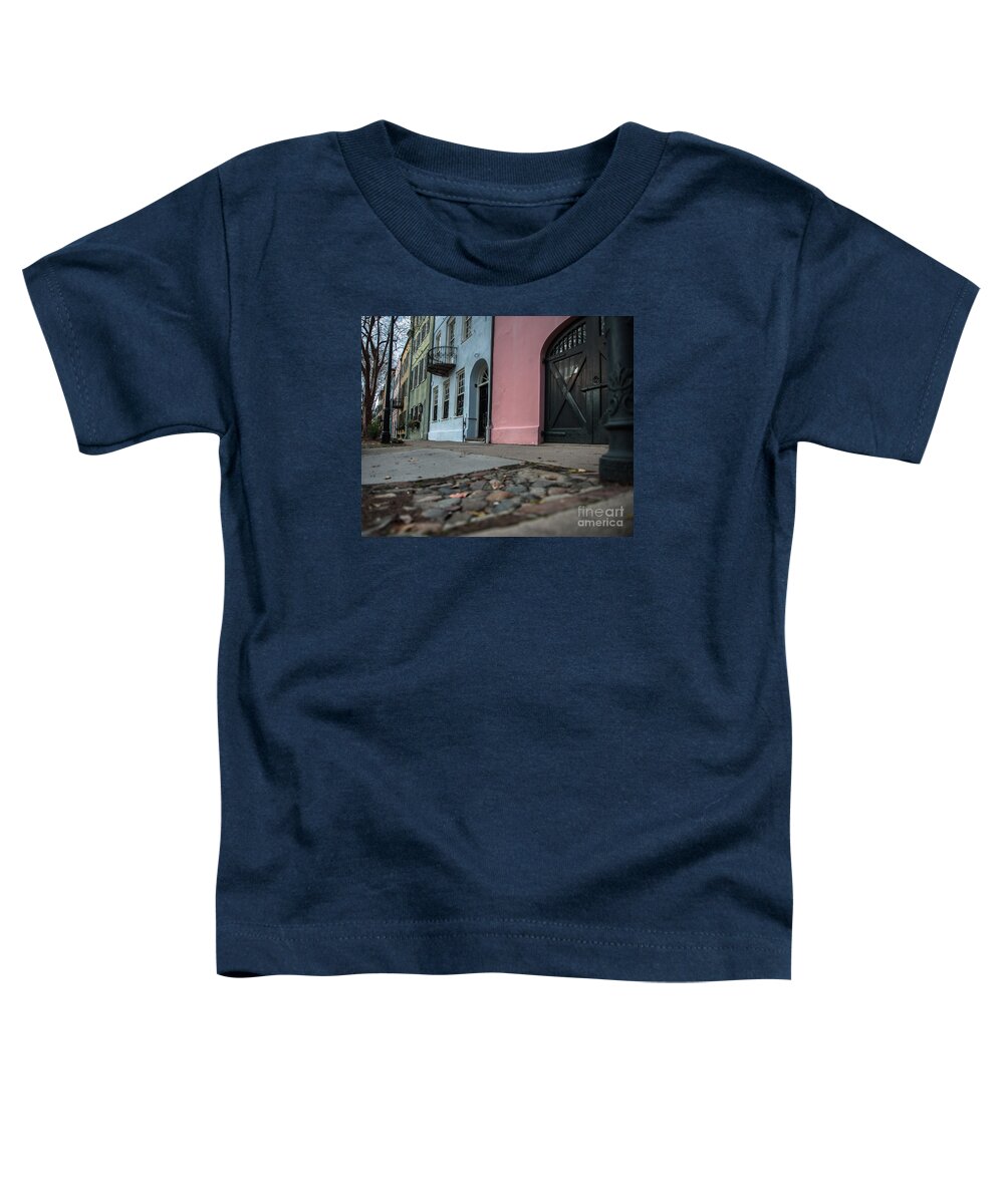 Rainbow Row Toddler T-Shirt featuring the photograph Rainbow Row Cobblestone by Dale Powell