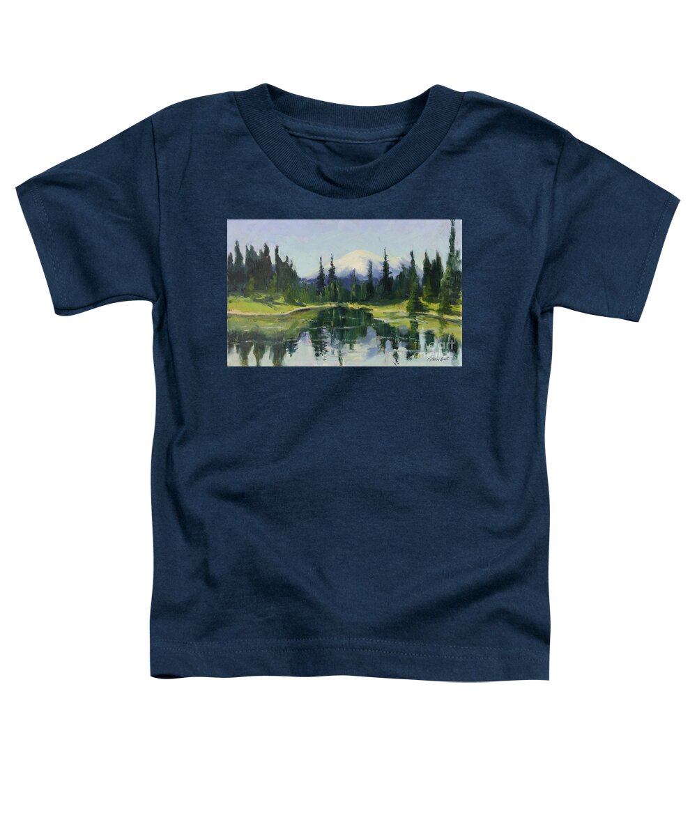 Mountain Toddler T-Shirt featuring the painting Picnic by the Lake II by Maria Hunt