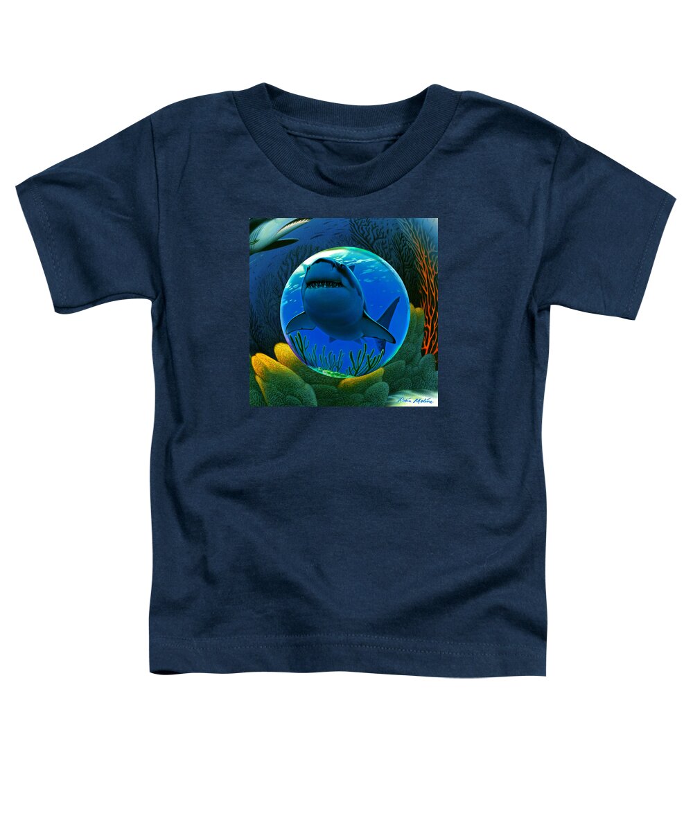  Sharks Toddler T-Shirt featuring the digital art Shark World by Robin Moline