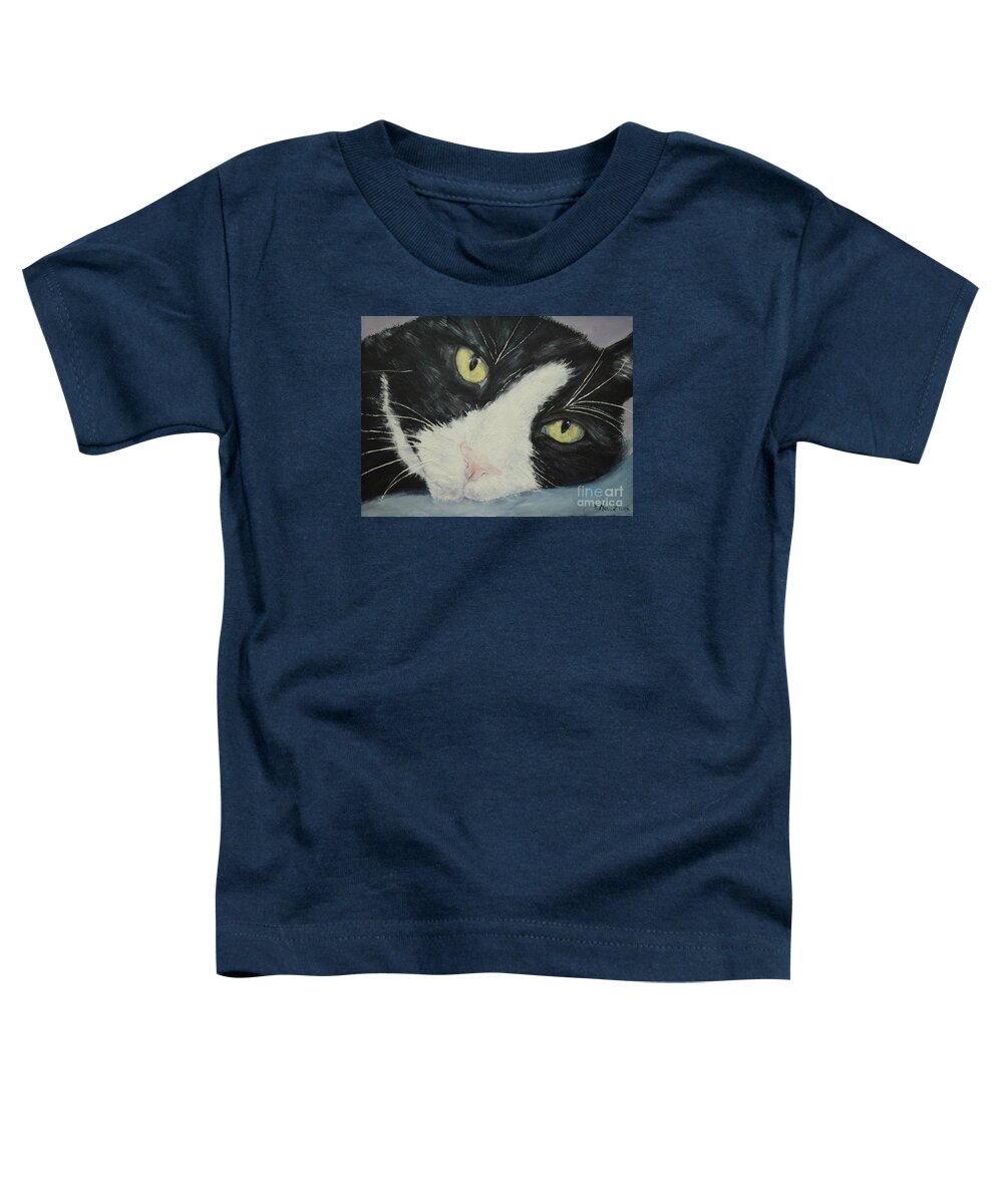 Portrait Of Sissi Cat Toddler T-Shirt featuring the painting Sissi the Cat 1 by Raija Merila