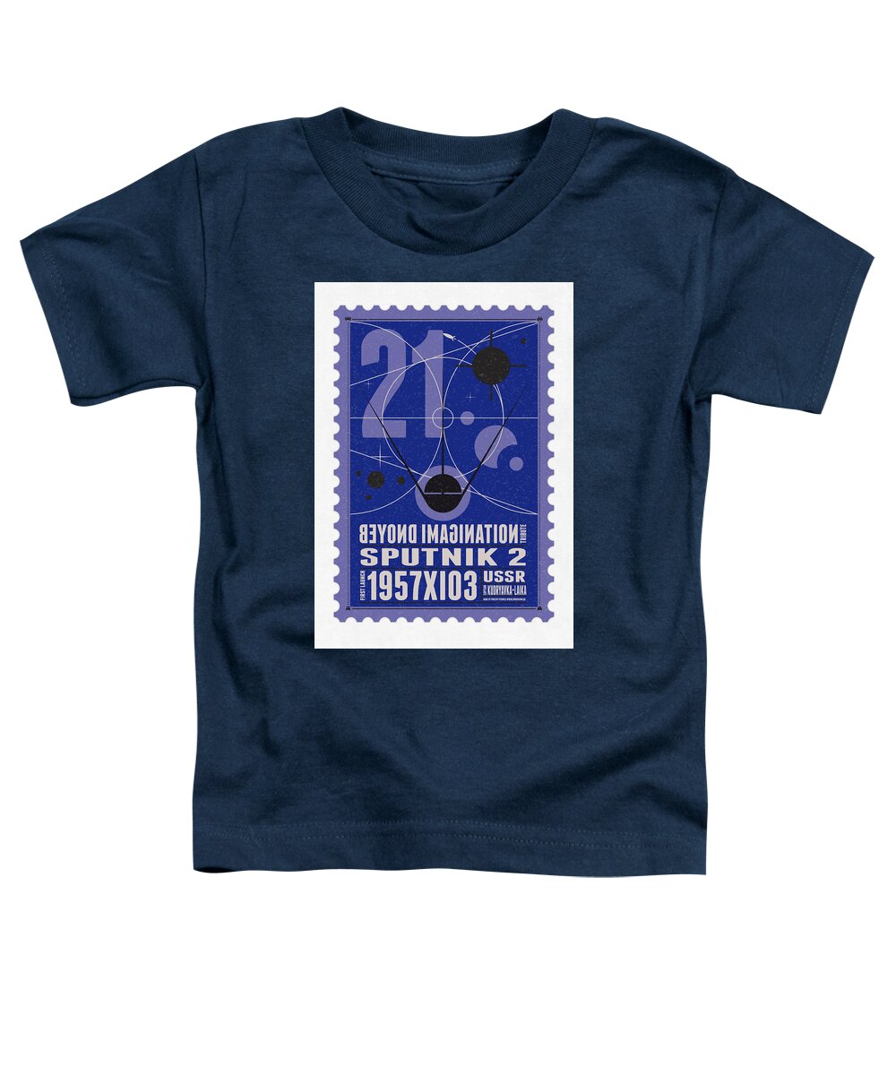 Minimal Toddler T-Shirt featuring the digital art Starschips 21- poststamp - Sputnik 2 by Chungkong Art