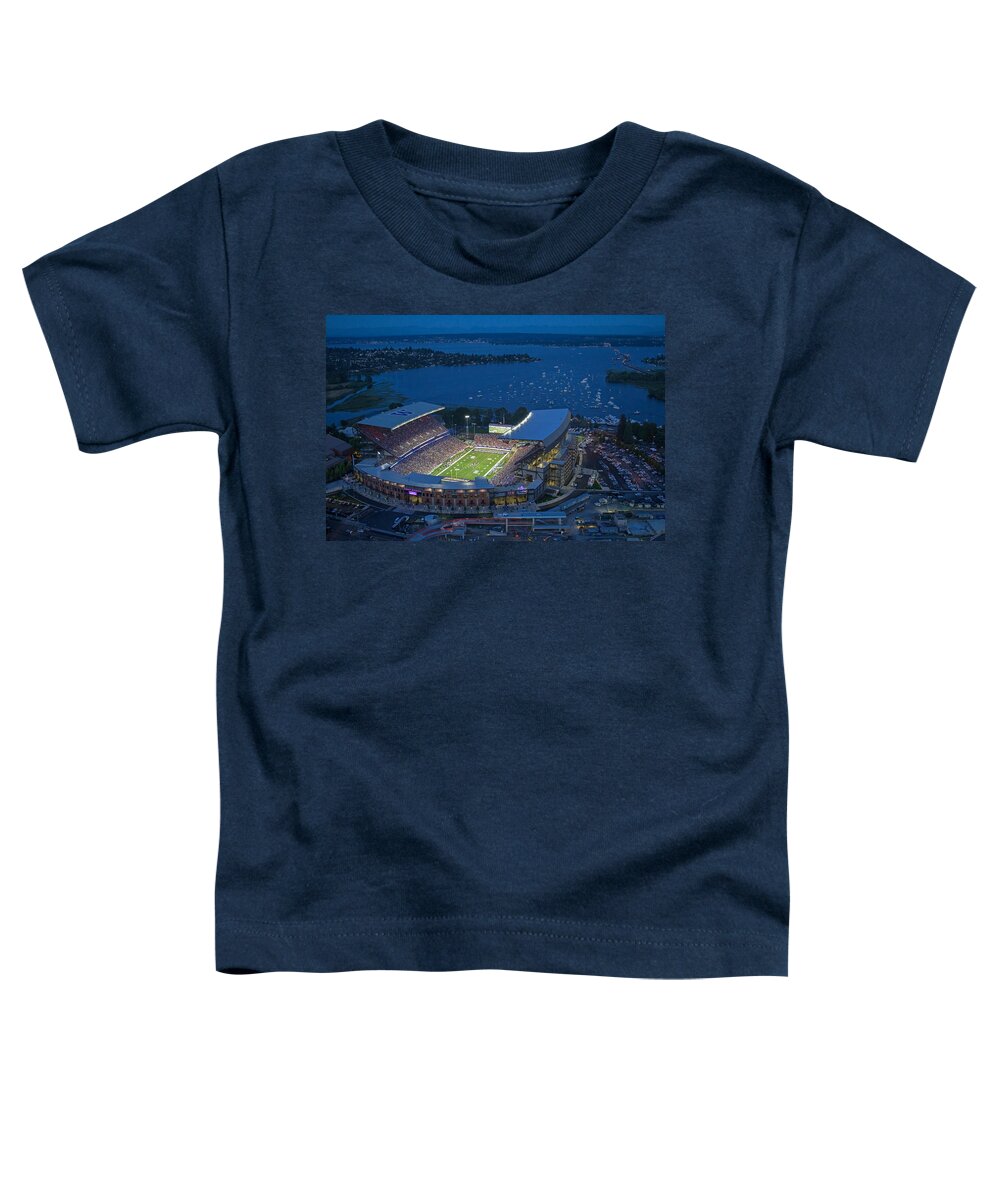 Husky Stadium Toddler T-Shirt featuring the photograph Husky Stadium and the Lake by Max Waugh
