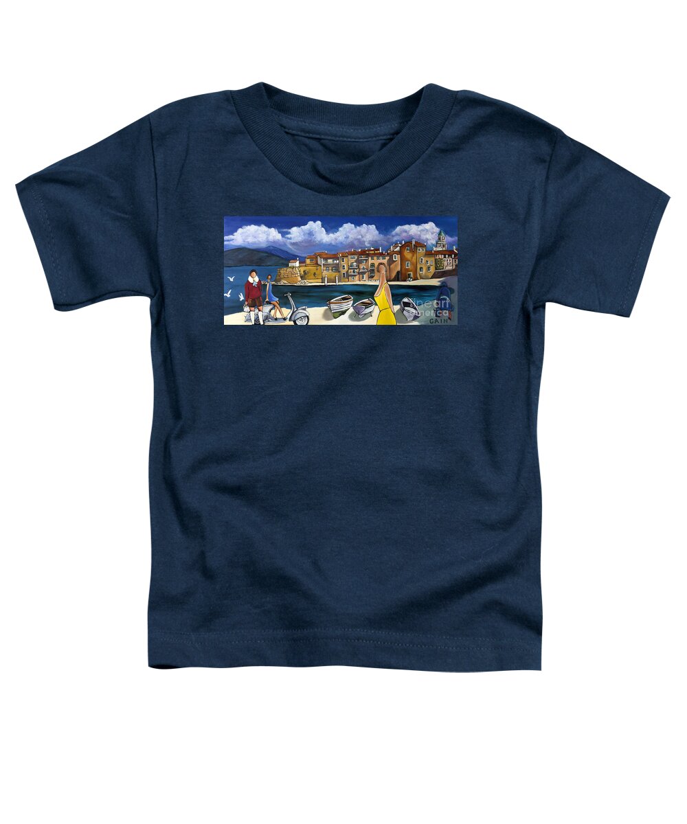 Mediterranean Art Toddler T-Shirt featuring the painting Vespa And French Cove by William Cain