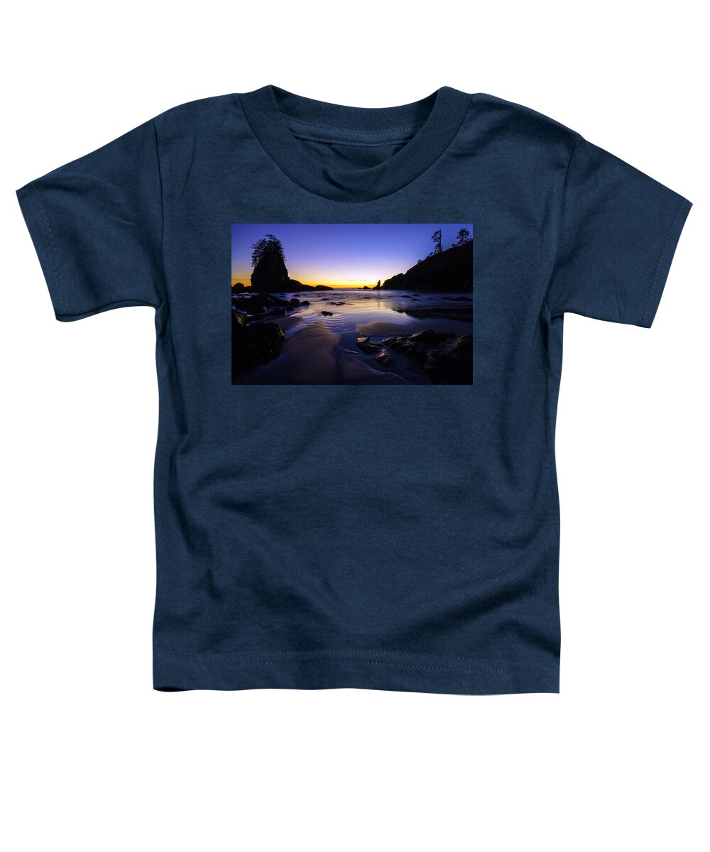 Washington Coast Toddler T-Shirt featuring the photograph Washington Coast Warm Dusk Reflections by Mike Reid