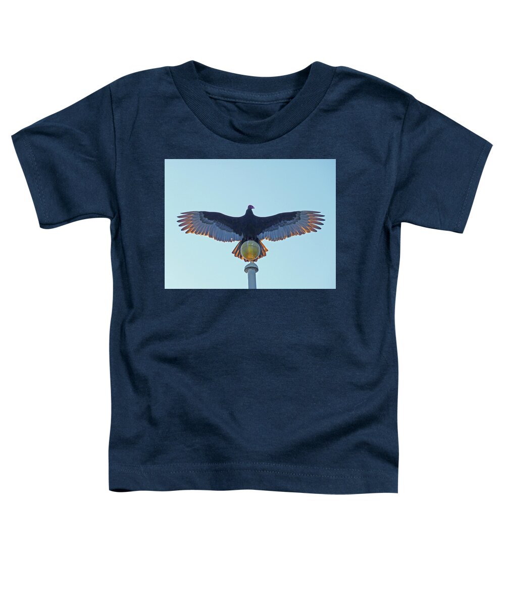 Turkey Vulture Toddler T-Shirt featuring the photograph DB6347 Turkey Vulture on our Flagpole #1 by Ed Cooper Photography