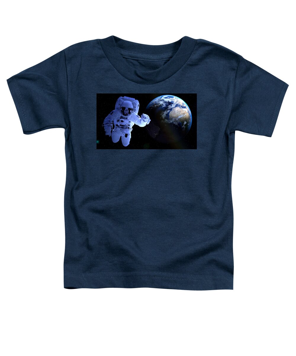 Globe Toddler T-Shirt featuring the painting Earth and Astraunot selfie #1 by Celestial Images