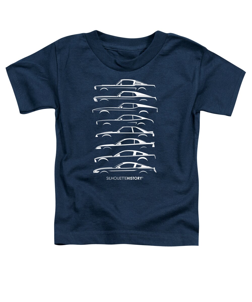 Ford Mustang Toddler T-Shirt featuring the digital art American Stallion SilhouetteHistory White by Gabor Vida