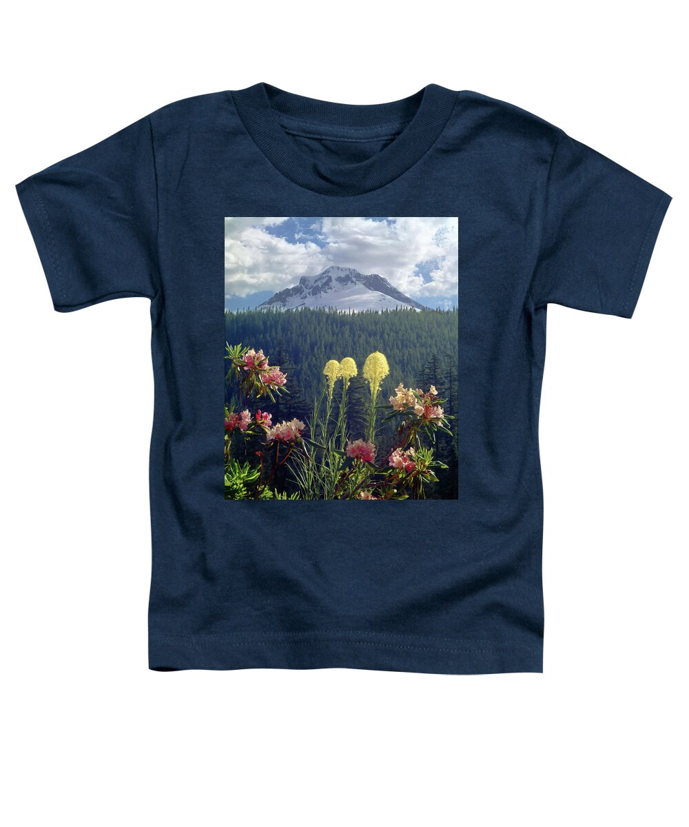 1m5101 Toddler T-Shirt featuring the photograph 1M5101 Flowers and Mt. Hood by Ed Cooper Photography