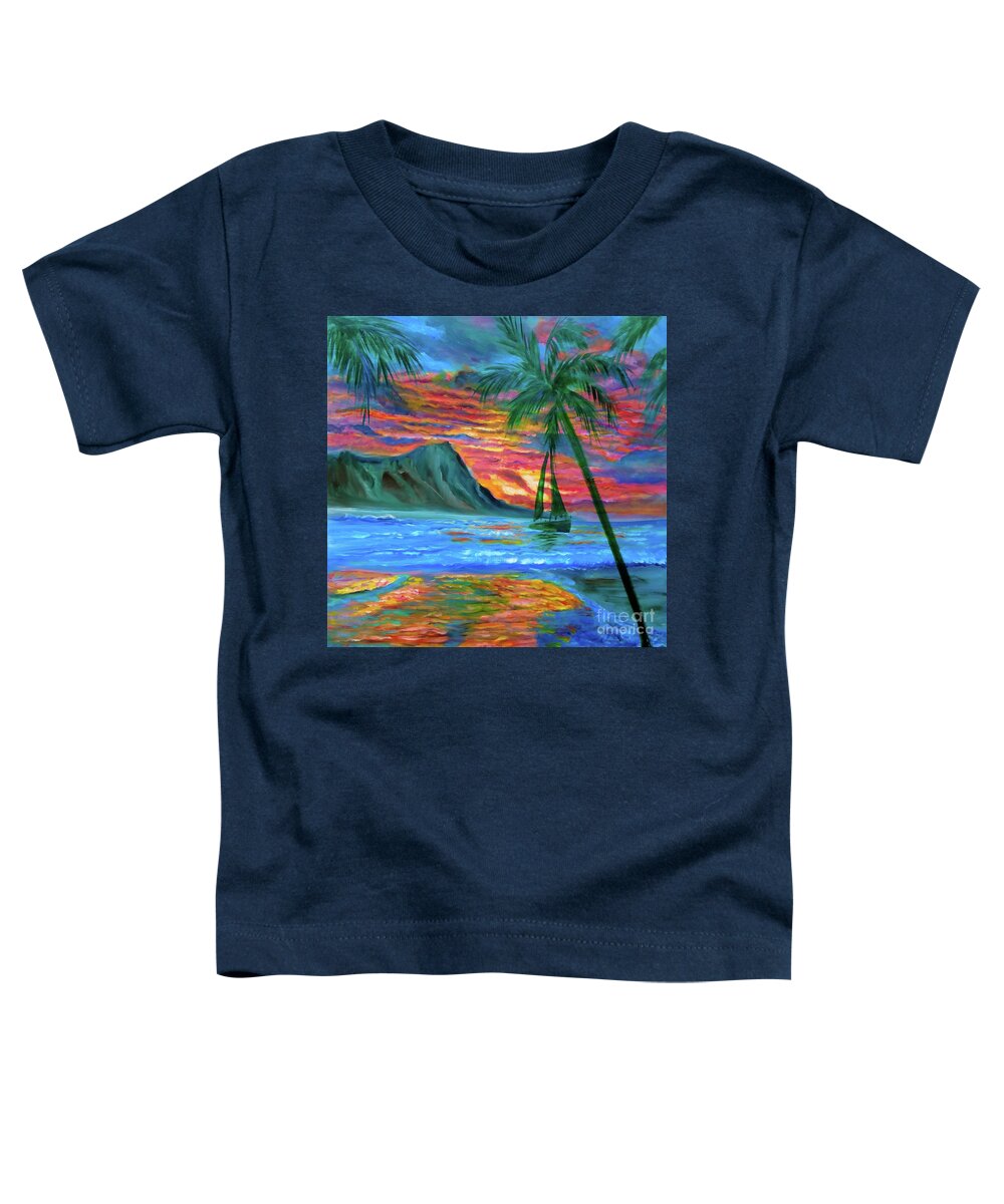 Diamond Head Toddler T-Shirt featuring the painting A Cruise Around Diamond Head by Jenny Lee