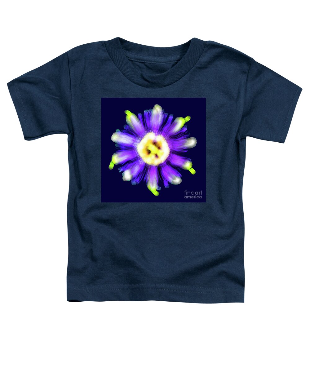 Abstract Toddler T-Shirt featuring the photograph Abstract Passion Flower in Violet Blue and Green 002b by Ricardos Creations