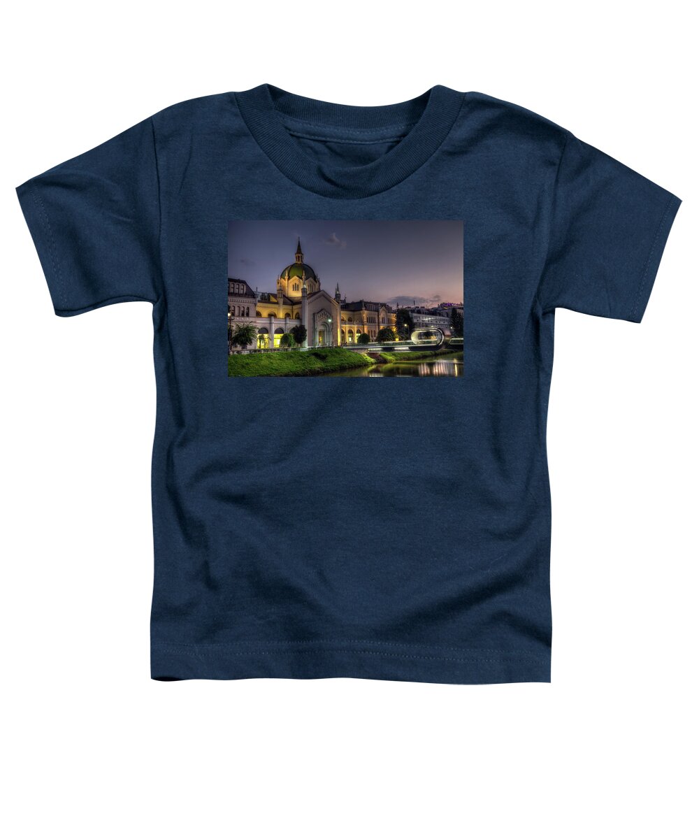 Travel Toddler T-Shirt featuring the photograph Academy of Fine Arts, Sarajevo, Bosnia and Herzegovina at the night time by Elenarts - Elena Duvernay photo