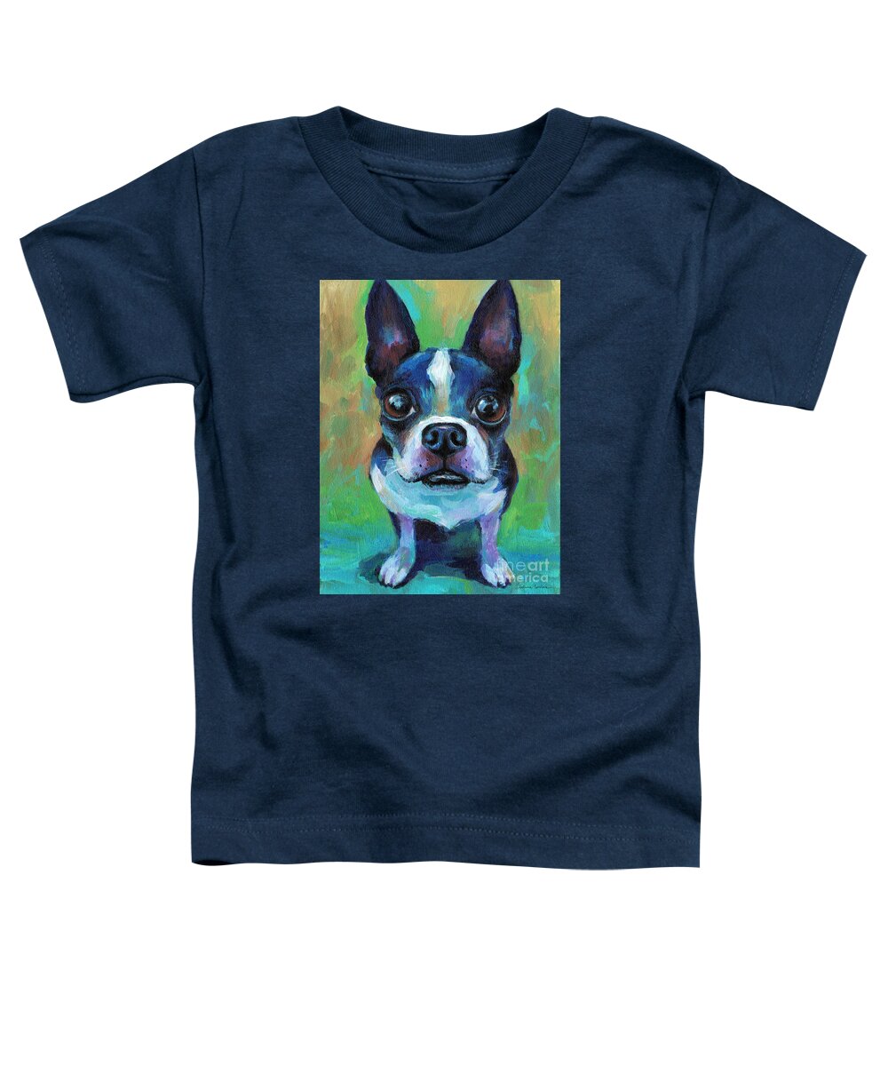 Boston Terrier Toddler T-Shirt featuring the painting Adorable Boston Terrier Dog by Svetlana Novikova