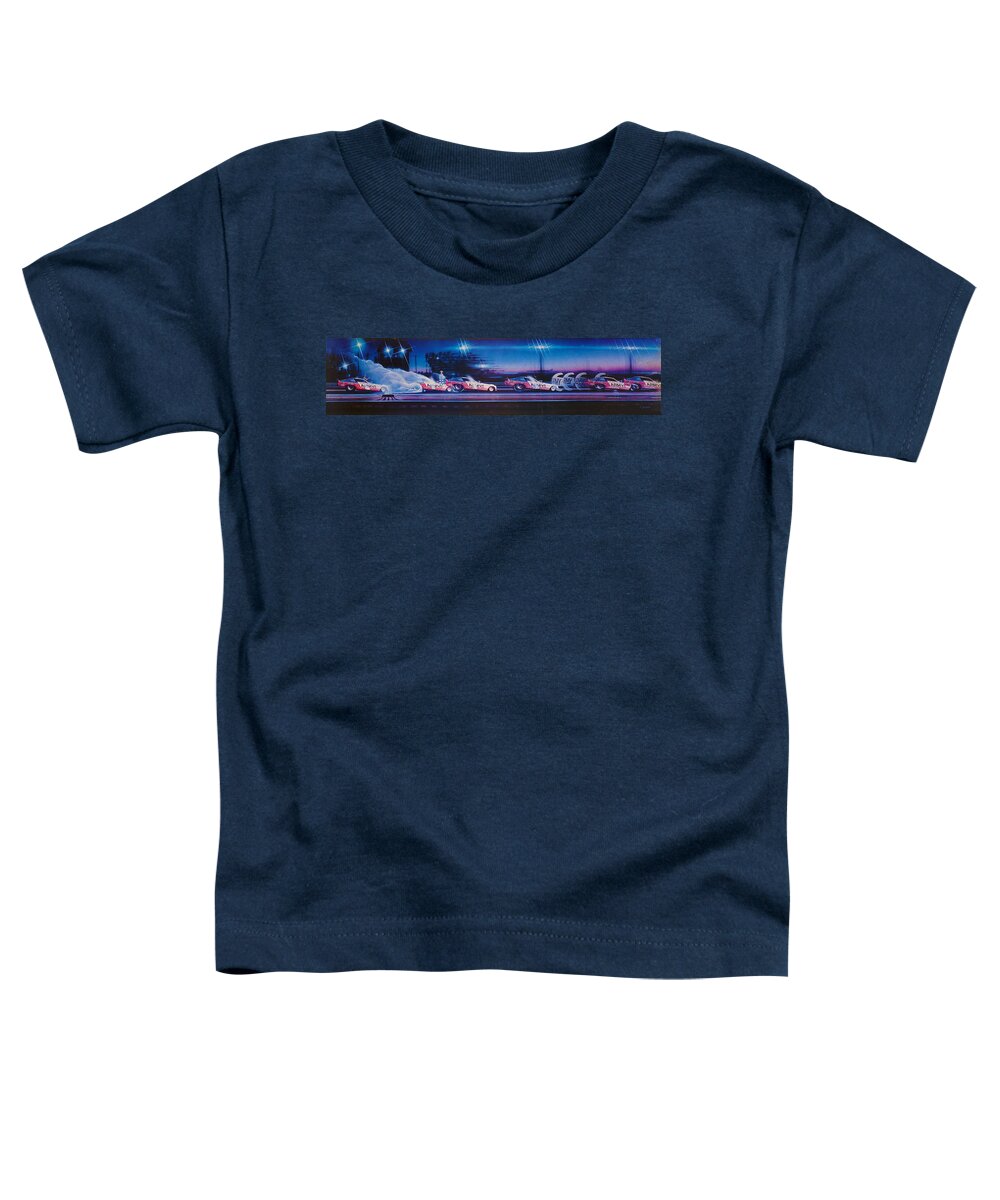 Funny Car Don Prudhomme Army Funny Car Fuel Coupe Nitro Lions Drag Strip Vega  Toddler T-Shirt featuring the painting Army Car Sequence by Kenny Youngblood