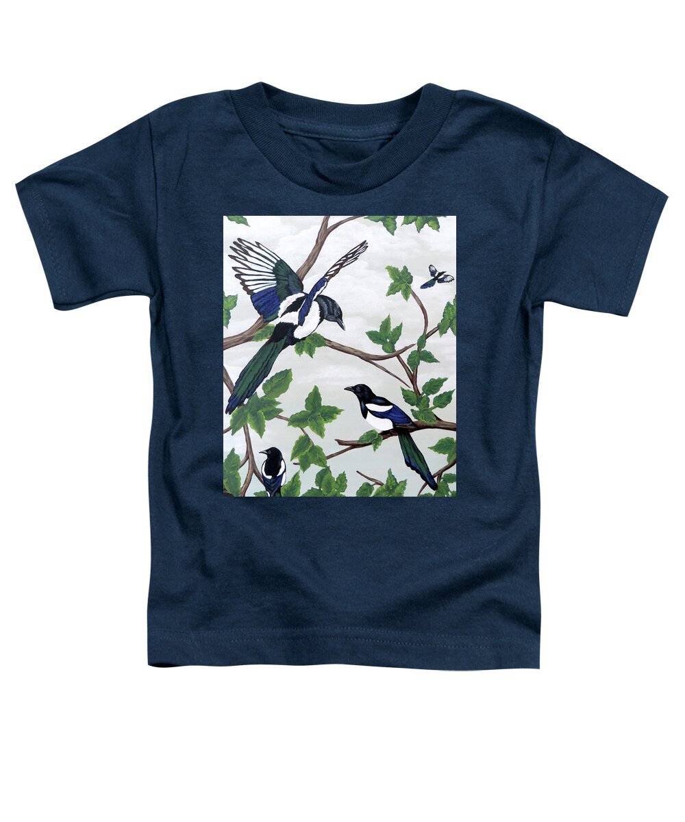 Magpies Toddler T-Shirt featuring the painting Black Billed Magpies by Teresa Wing
