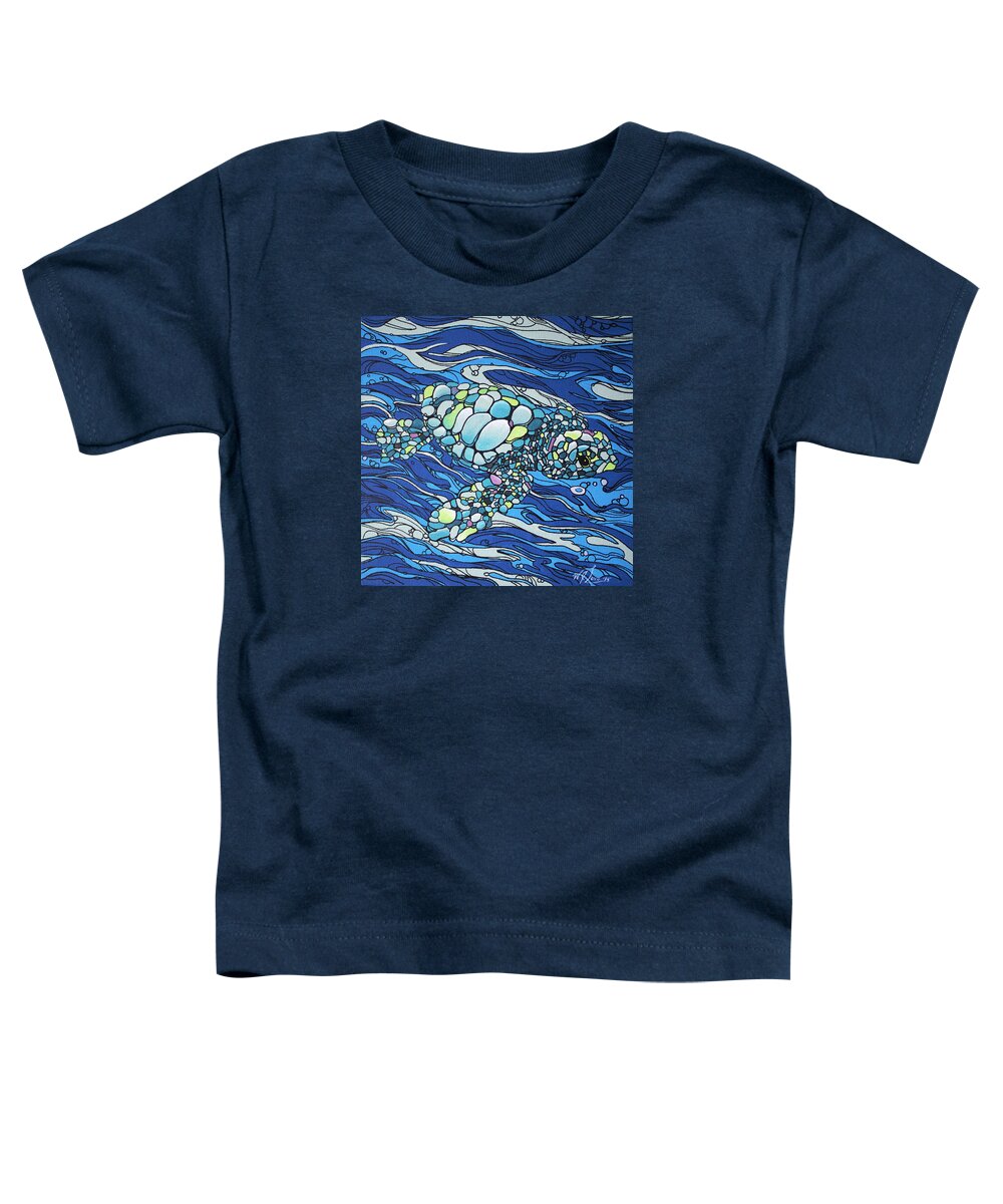 Sea Turtle Toddler T-Shirt featuring the painting Black Contour Turtle by William Love