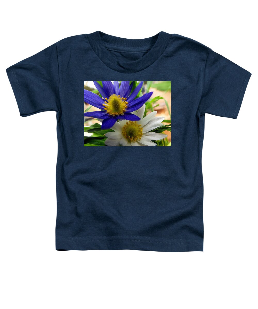 Windflowers Toddler T-Shirt featuring the digital art Blue and White Anemones by Shelli Fitzpatrick