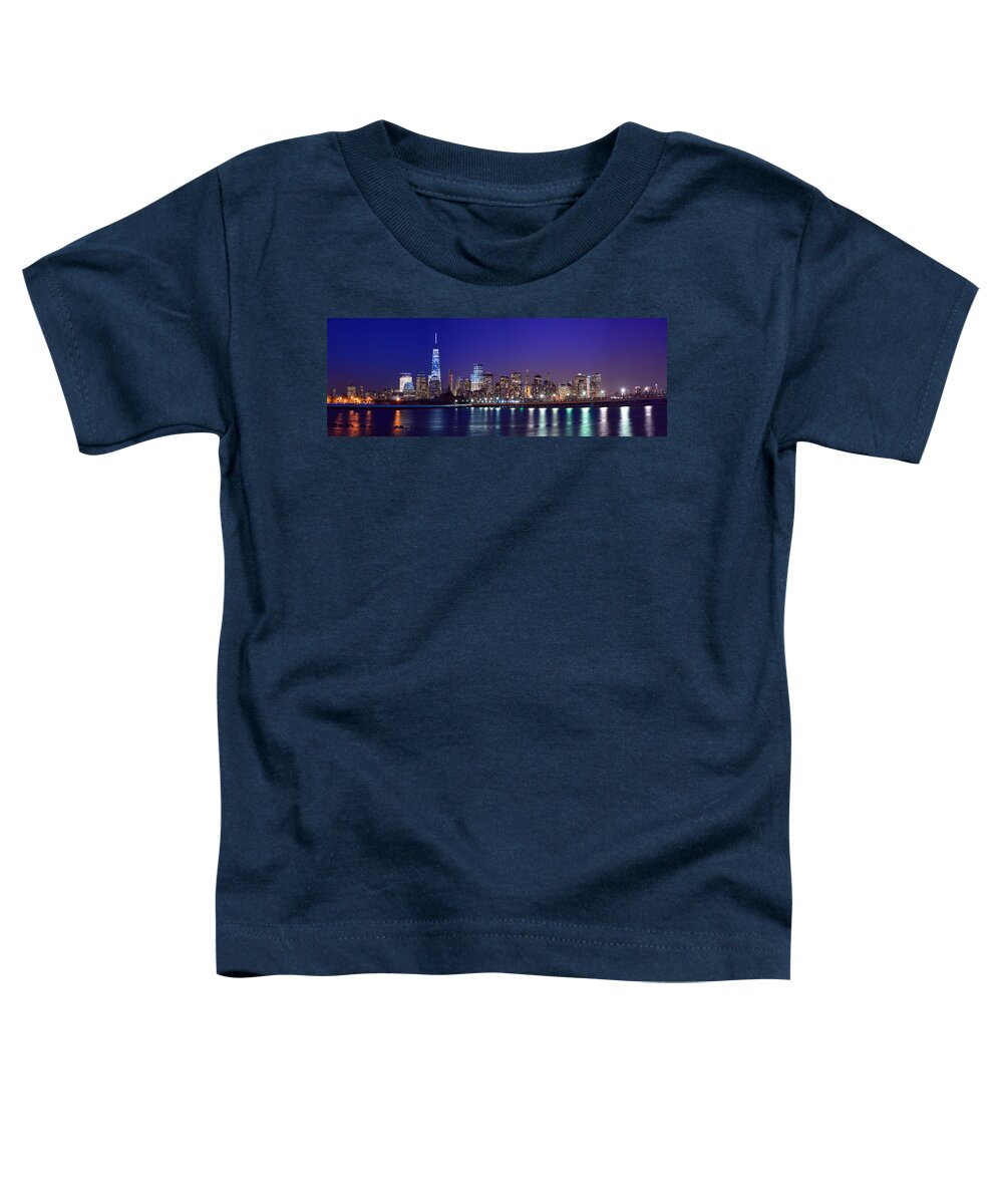 Blue Hour Panorama World Trade Center Toddler T-Shirt featuring the photograph Blue Hour Panorama New York World Trade Center with Freedom Tower from Liberty State Park by Raymond Salani III