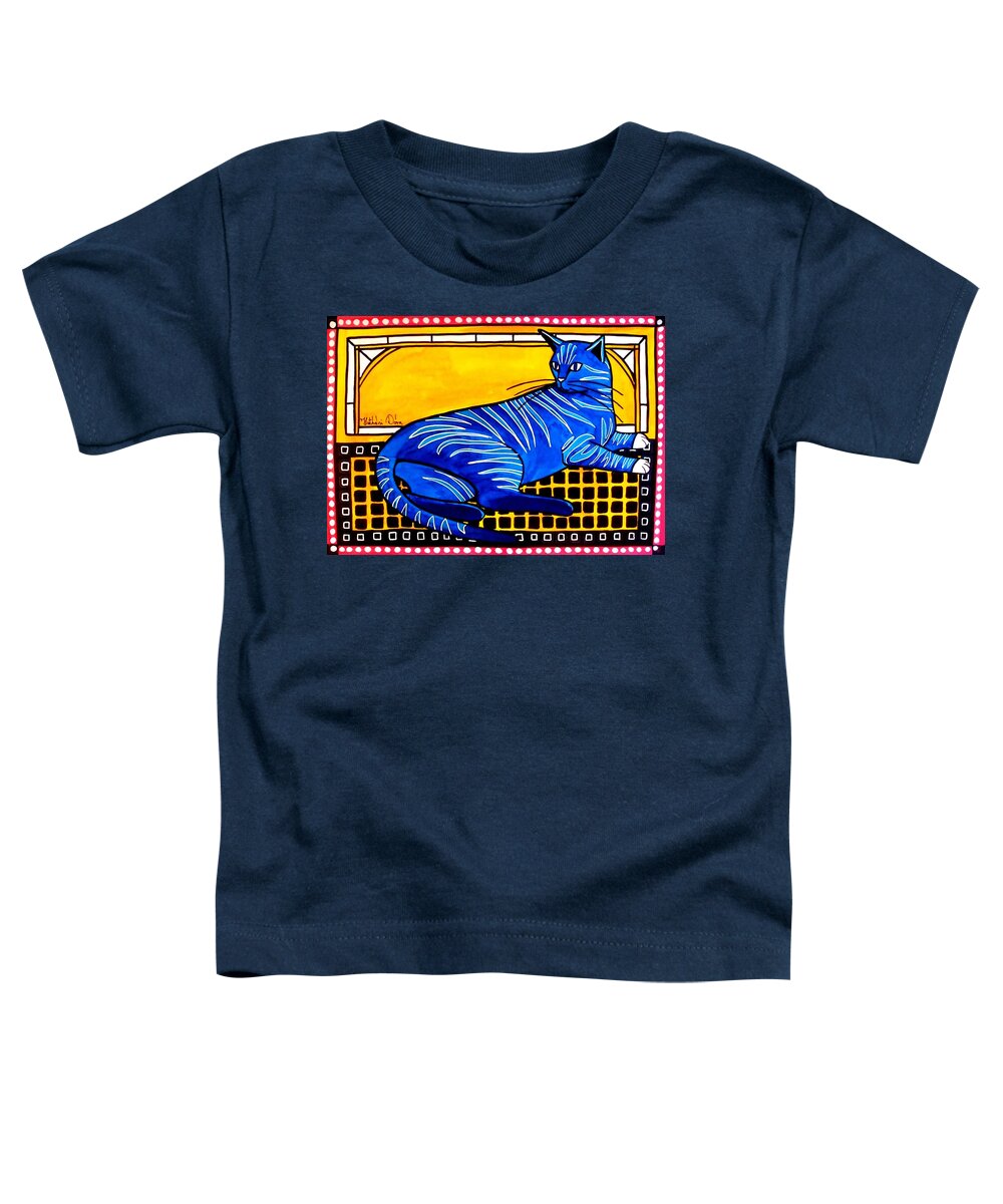 For Kids Toddler T-Shirt featuring the painting Blue Tabby - Cat Art by Dora Hathazi Mendes by Dora Hathazi Mendes